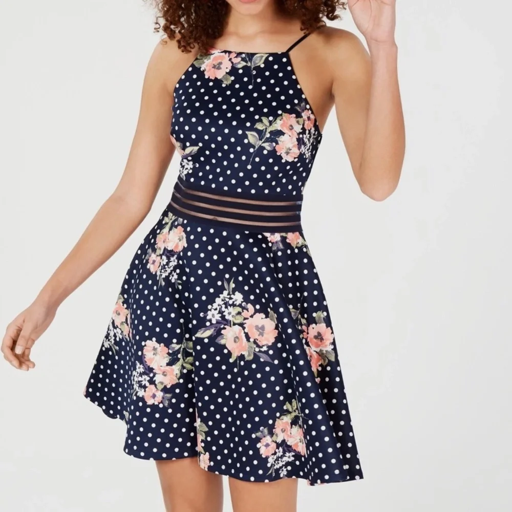 NWT CITY STUDIO FLORAL BLUE SPAGHETTI STRAPS SWING DRESS sz 5
